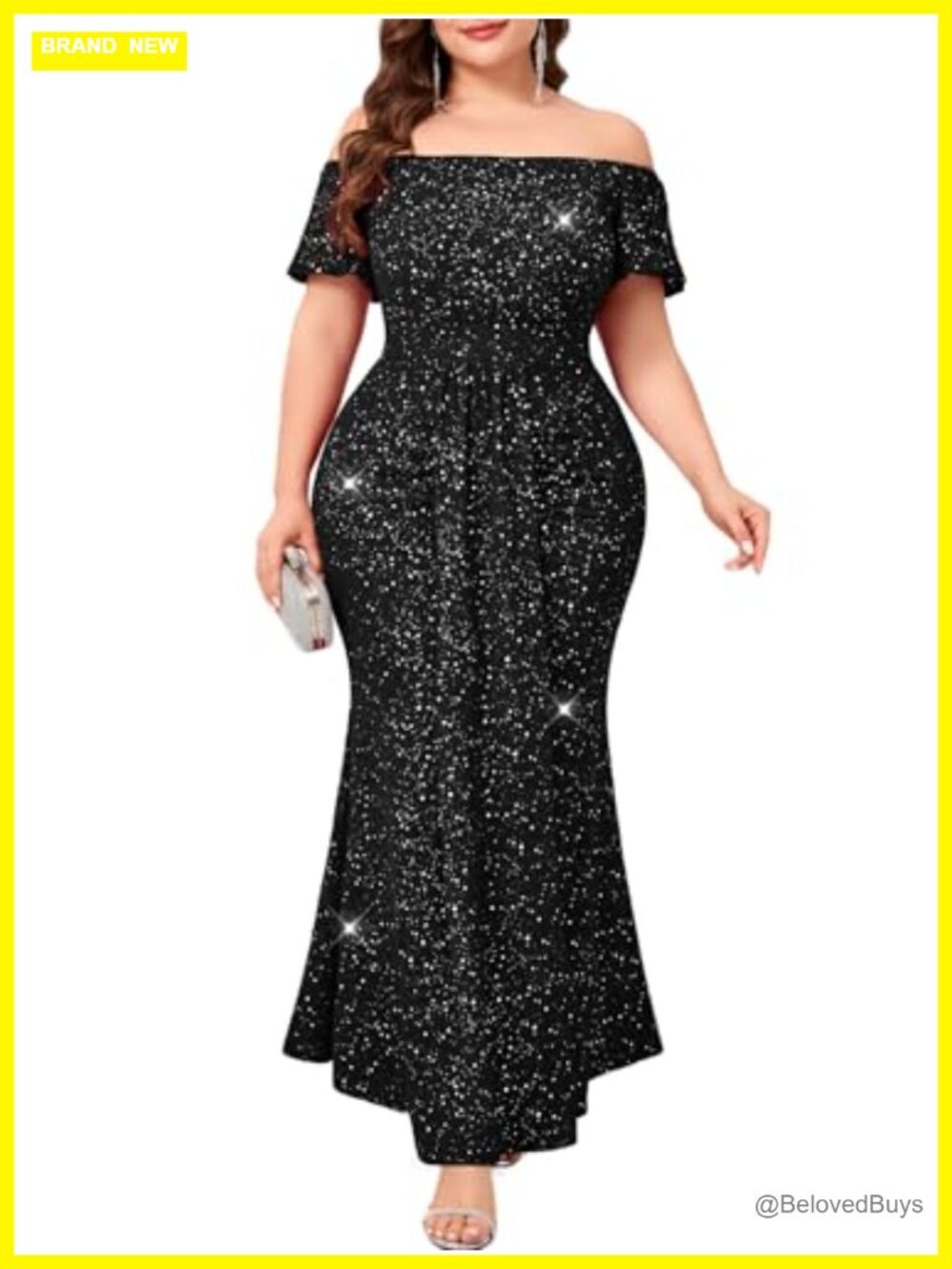 Plus Size Off Shoulder Sparkly Mermaid Maxi Evening Gown Ruched Cocktail Party